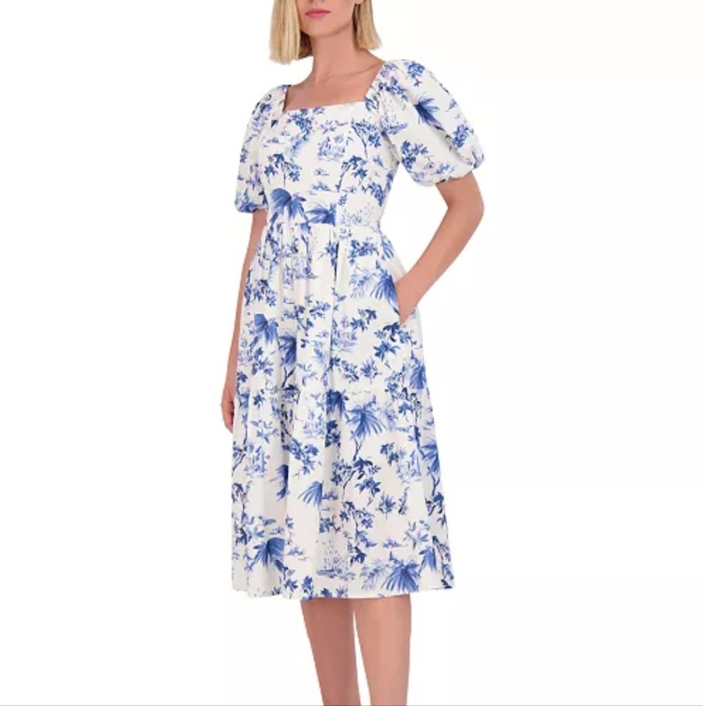 Elegant Blue Floral Women's Dress